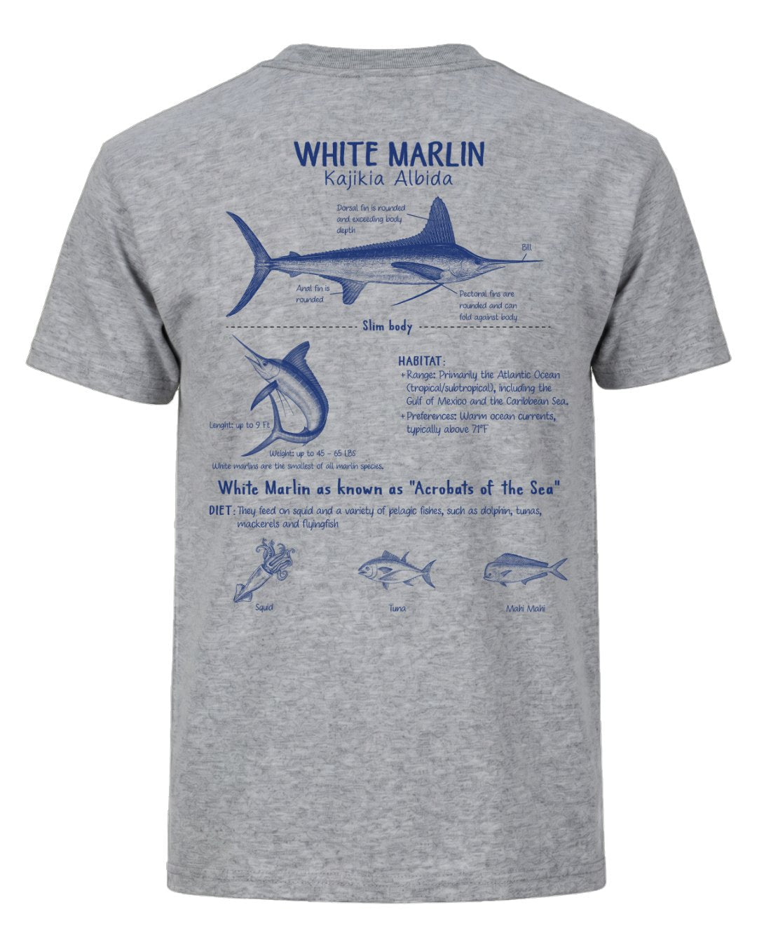 White Marlin Anatomy Blueprint T-shirt