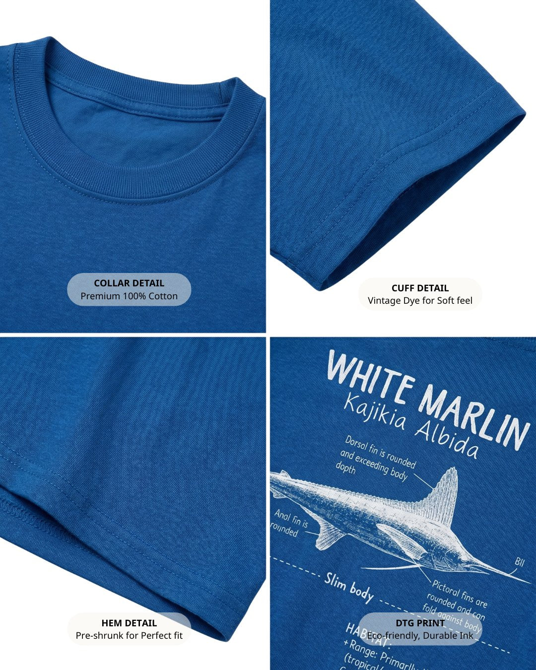 White Marlin Anatomy Blueprint T-shirt