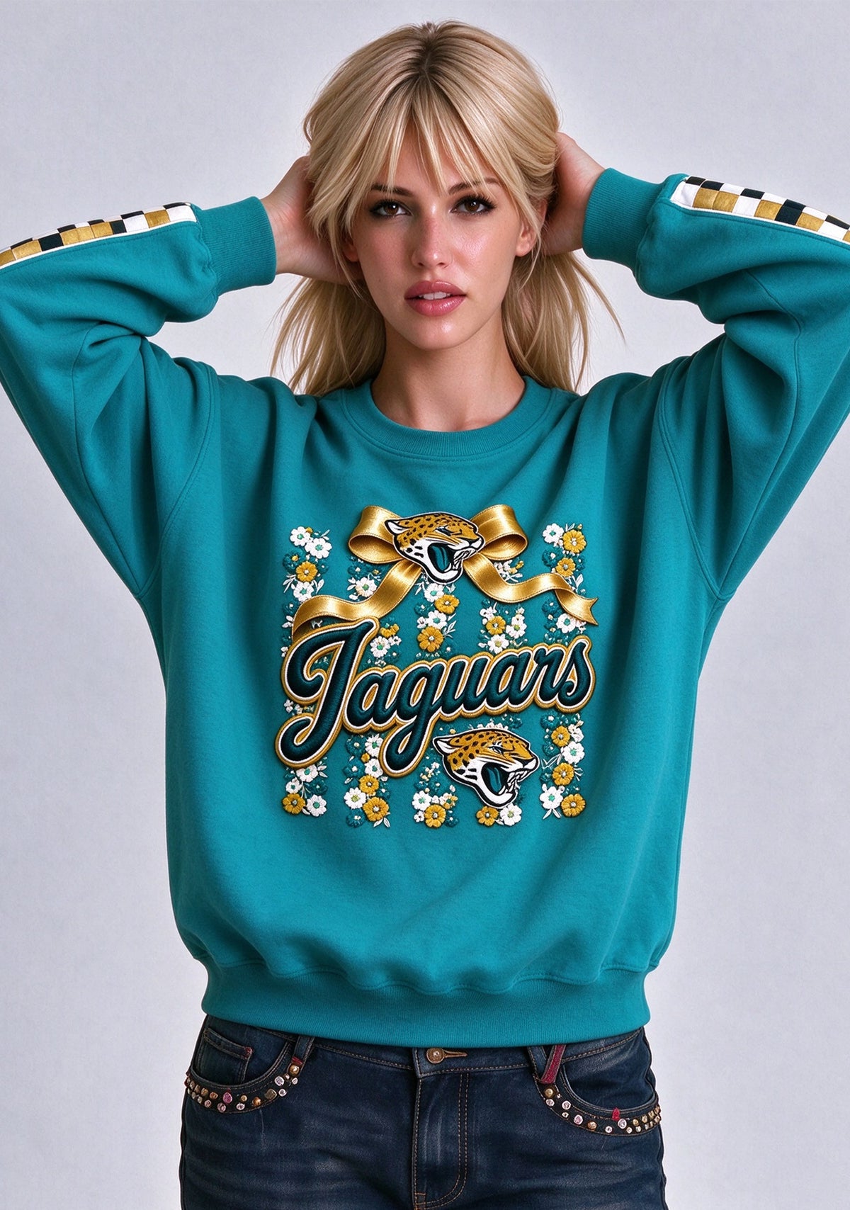 Women's Jacksonville Jaguars Floral Bow Crewneck Sweatshirt