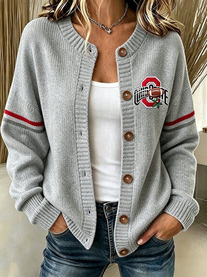 Women'S Casual Football Plant Knitted Cardigan Top