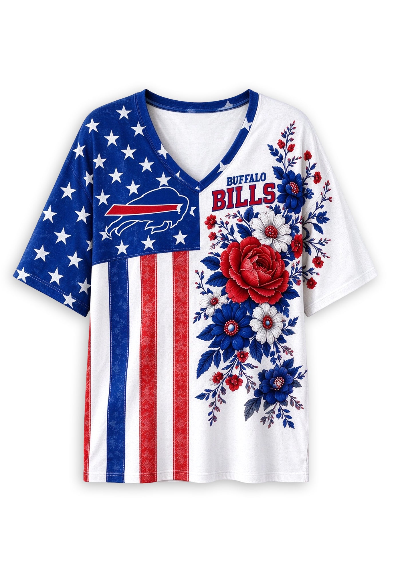 Women's Buffalo Bills American Flag Floral V-Neck T-Shirt Secondary image