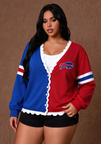 Women's Buffalo Bills Color Block Scalloped Trim V-Neck Button Cardigan