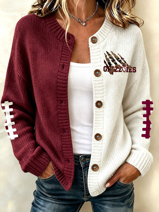 Women'S Casual Football Print Knitted Cardigan Top Main image