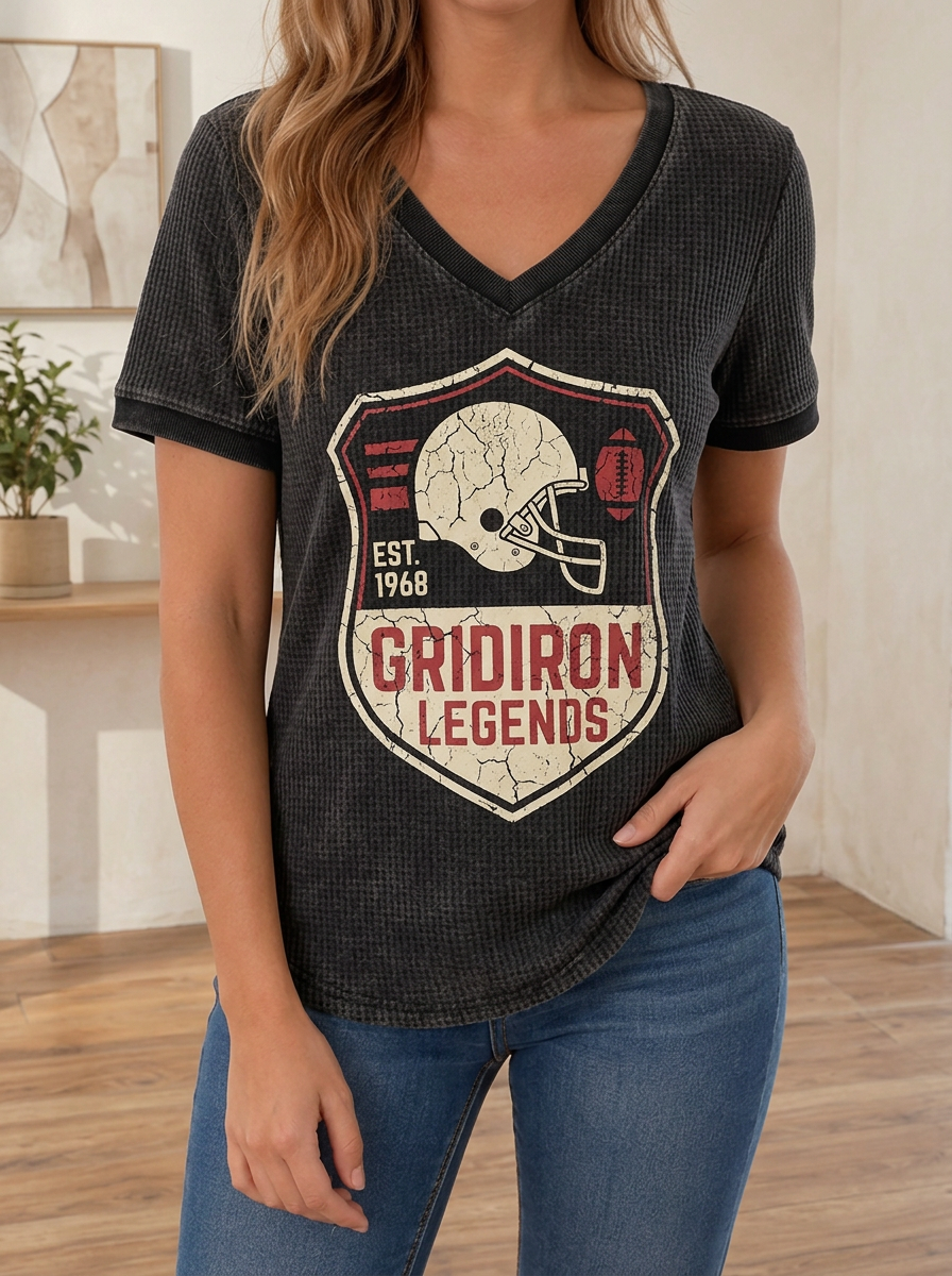 Women's Football Fan Gridiron Legends Helmet Printed Waffle Top
