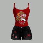 San Francisco 49ers X Pokémon Bodysuit  & Stretch Black Denim Shorts Two-Piece Set