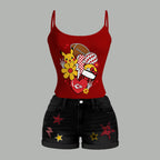 Kansas City Chiefs X Pokémon Bodysuit  & Stretch Black Denim Shorts Two-Piece Set