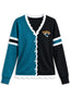 Women's Jacksonville Jaguars Color Block Scalloped Trim V-Neck Button Cardigan