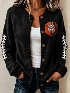 Women'S Football Printed Knitted Cardigan
