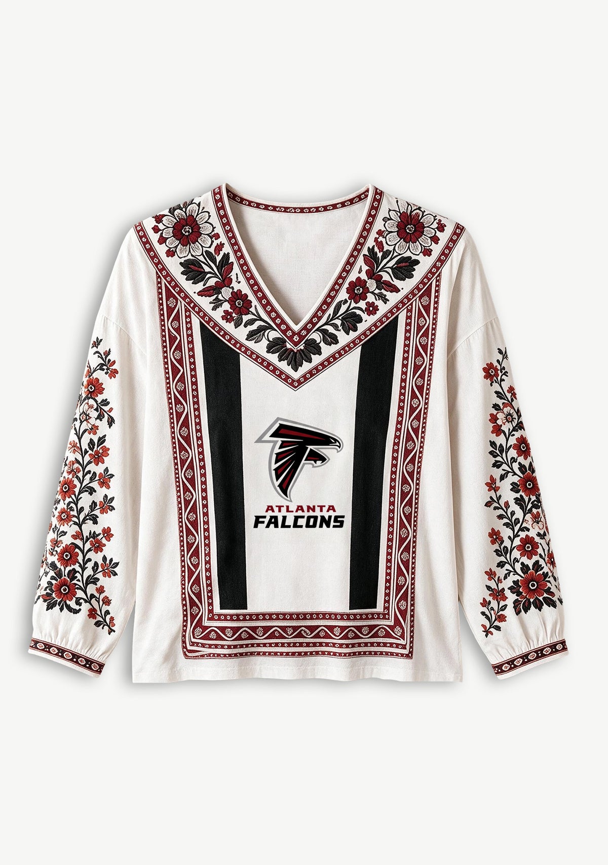 Atlanta Falcons Floral Printed V-Neck Long Sleeve Shirt