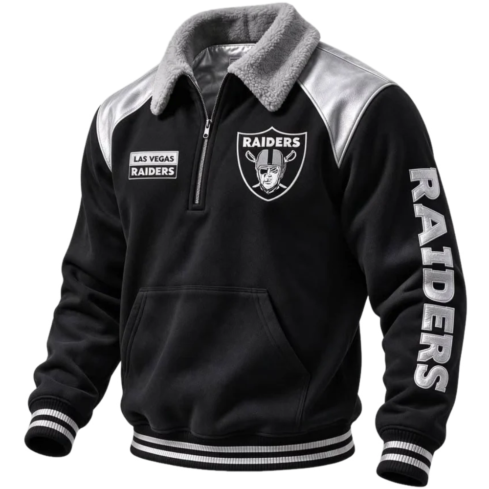 Las Vegas Raiders Sherpa Collar 1/4 Zip Fleece Pullover NFL Fan Jacket