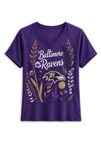 Women's Baltimore Ravens Wildflower Graphic V-Neck Raglan Rolled T-Shirt