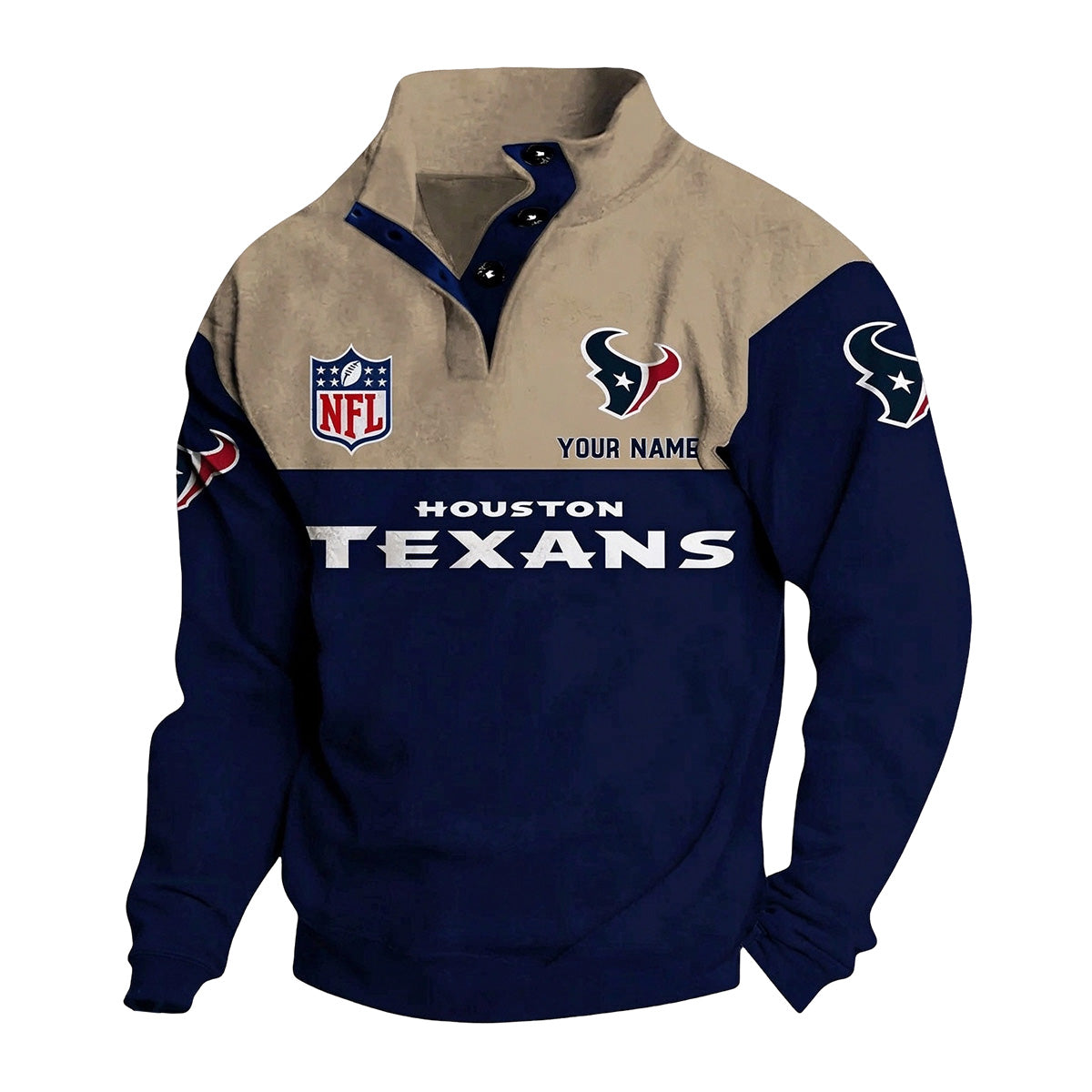Men's Houston Texans Button Mock Neck Sweatshirt
