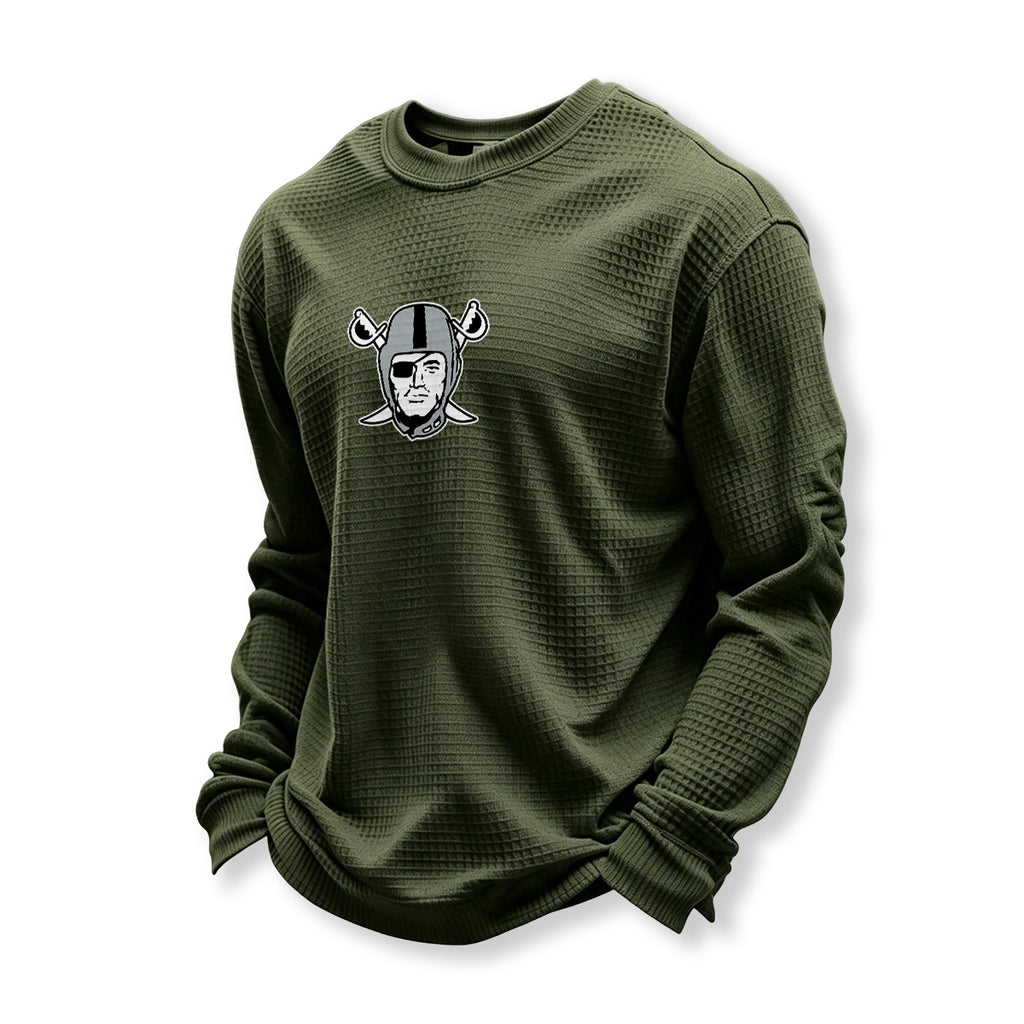 Raiders Helmet Graphic Waffle Knit Crewneck Sweatshirt