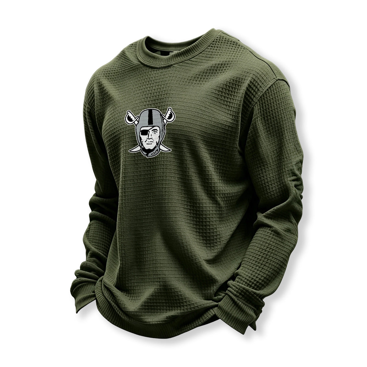 Raiders Helmet Graphic Waffle Knit Crewneck Sweatshirt