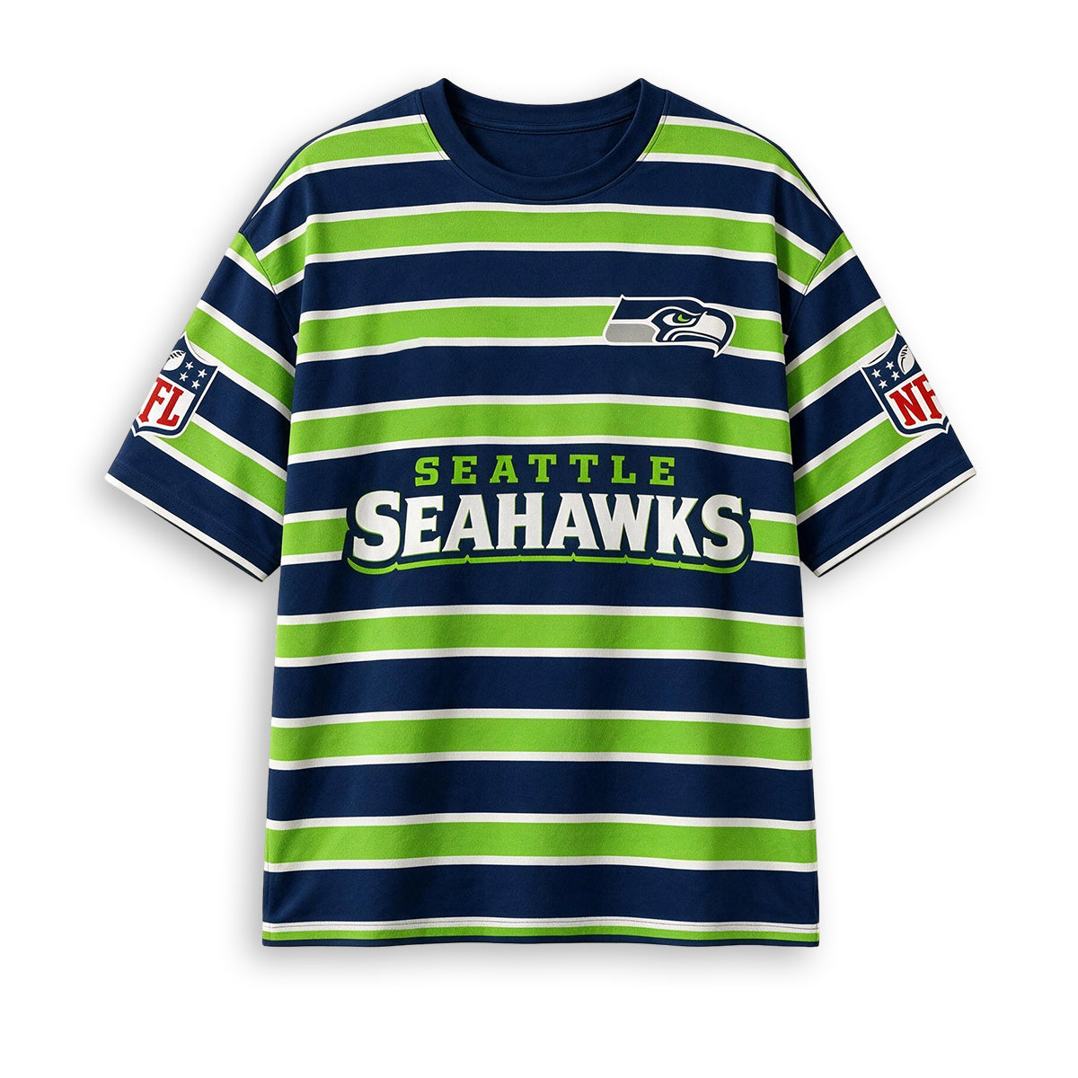 Men's Seattle Seahawks Striped Crew Neck Short Sleeve T-Shirt