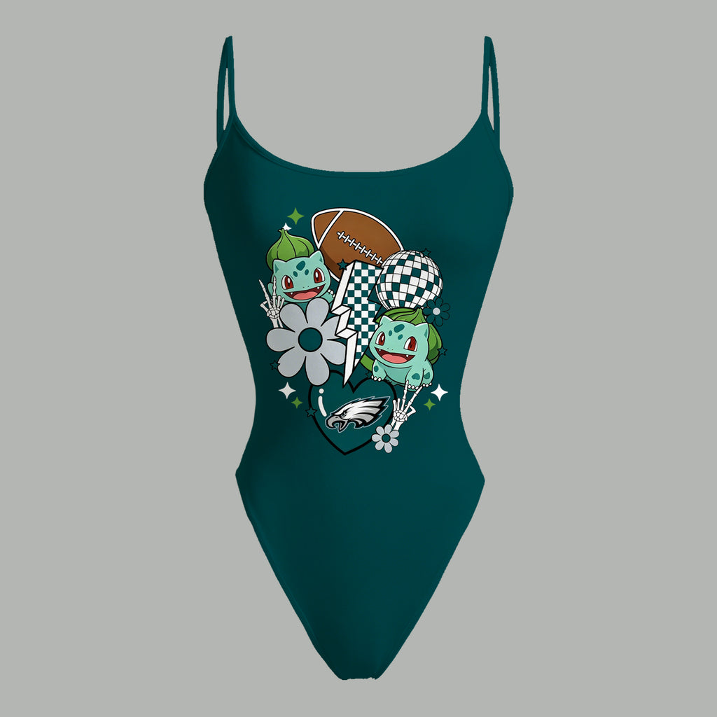 Philadelphia Eagles X Pokémon Bodysuit  & Stretch Black Denim Shorts Two-Piece Set
