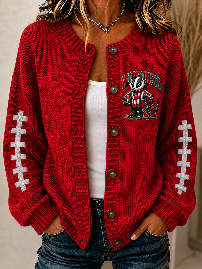 Women'S Football Printed Knitted Cardigan Secondary image