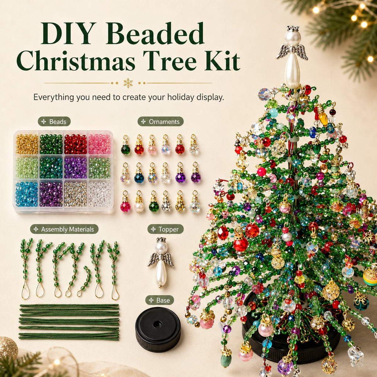 🎅 DIY Beaded Christmas Tree Kit – 🎄Create Your Own Sparkling Holiday Decoration