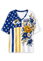 Women's Los Angeles Rams American Flag Floral V-Neck T-Shirt
