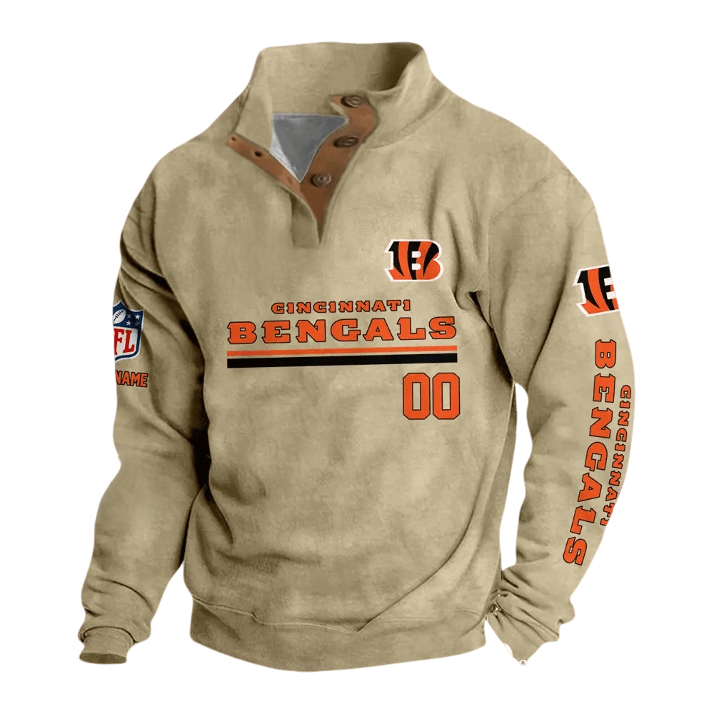 Cincinnati Bengals Custom Button Mock Neck Sweatshirt