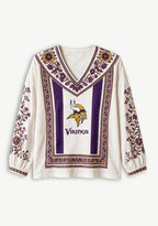 Minnesota Vikings Boho Floral Printed V-Neck Long Sleeve Shirt