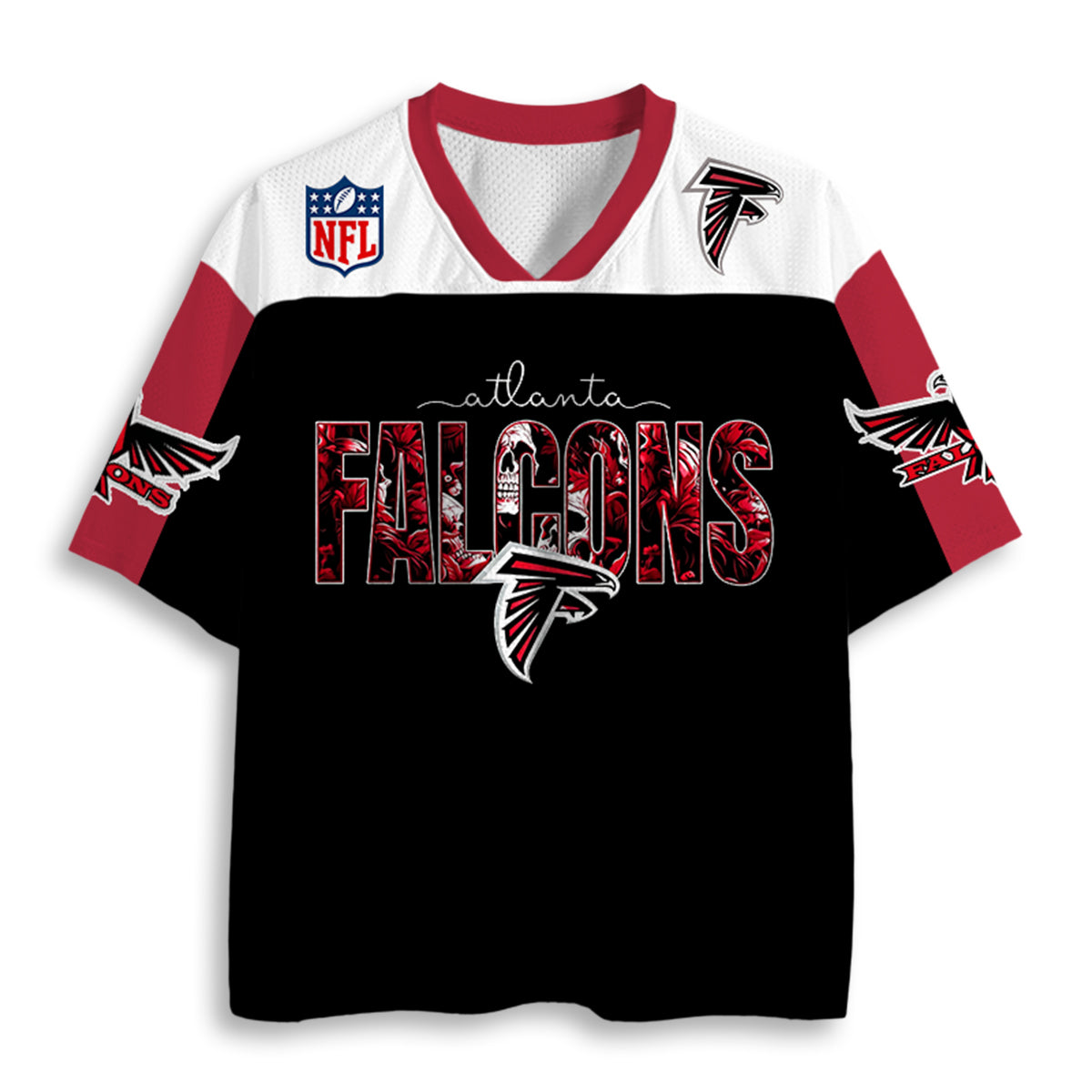 Atlanta Falcons Floral Skull Graphic Jersey Shirts