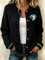 Women'S Football Printed Knitted Cardigan
