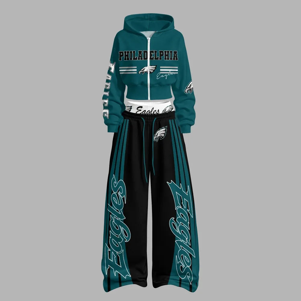 Philadelphia Eagles Zip-up hooded jacket and elastic-waist pants set | NFL