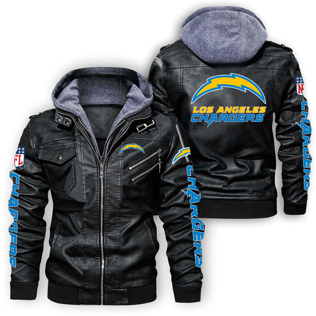 Los Angeles Chargers PU Faux Leather Hooded Jacket