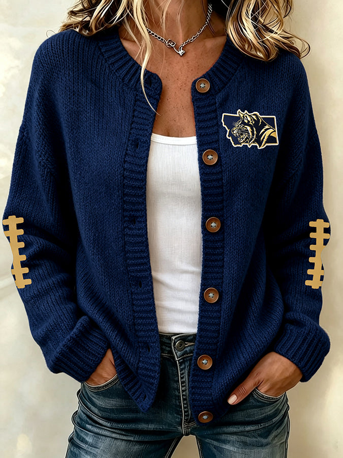 Women's Football Fans Printed Knitted Cardigan Top