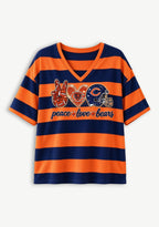Women's Peace Love Chicago Bears Football Striped V Neck T-Shirt