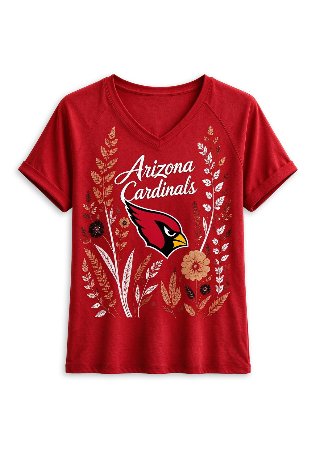 Women's Arizona Cardinals Wildflower Graphic V-Neck Raglan Rolled T-Shirt