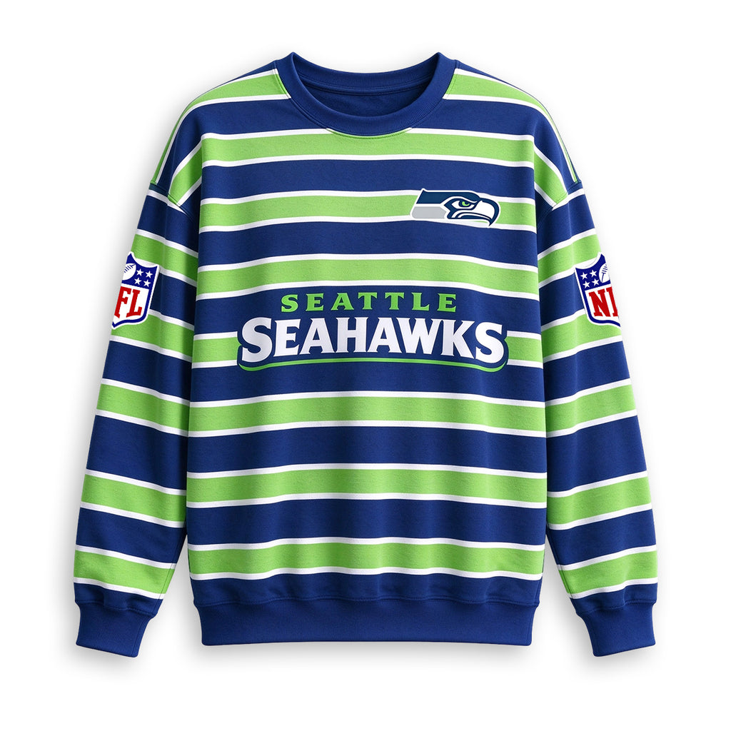 Men's Seattle Seahawks Striped NFL Crew Neck Sweatshirt