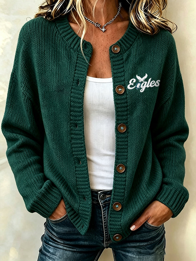 Women'S Football Printed Knitted Cardigan Main image