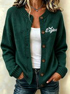Women'S Football Printed Knitted Cardigan