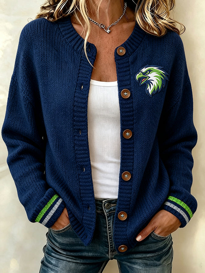 Women'S Football Printed Knitted Cardigan