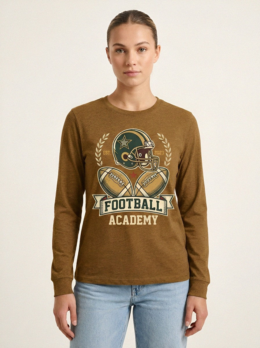 Women's Football Academy Helmet And Ball Printed Long Sleeve T-Shirt