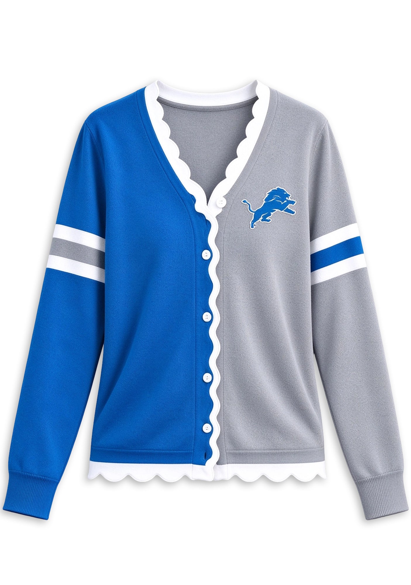 Women's Detroit Lions Color Block Scalloped Trim V-Neck Button Cardigan Secondary image
