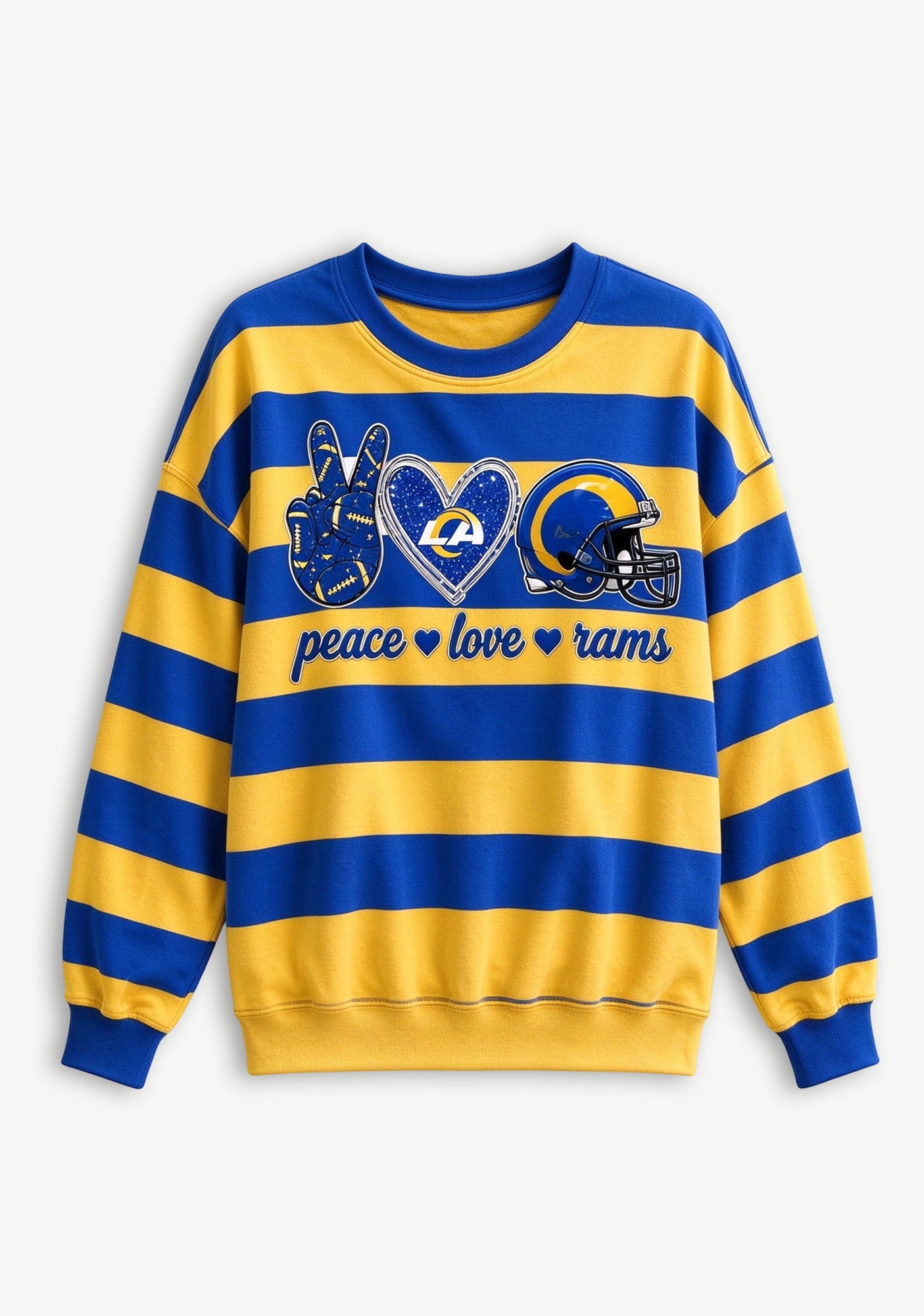 Women's Peace Love Los Angeles Rams Striped Crewneck Sweatshirt Secondary image
