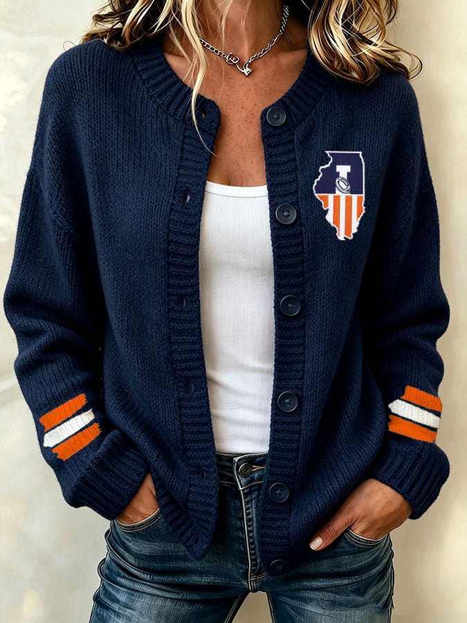 Women'S Casual Football Print Knitted Cardigan Top