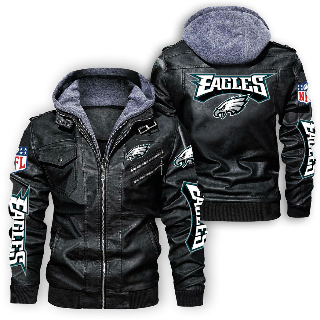 Philadelphia Eagles Graphic PU Faux Leather Hooded Jacket
