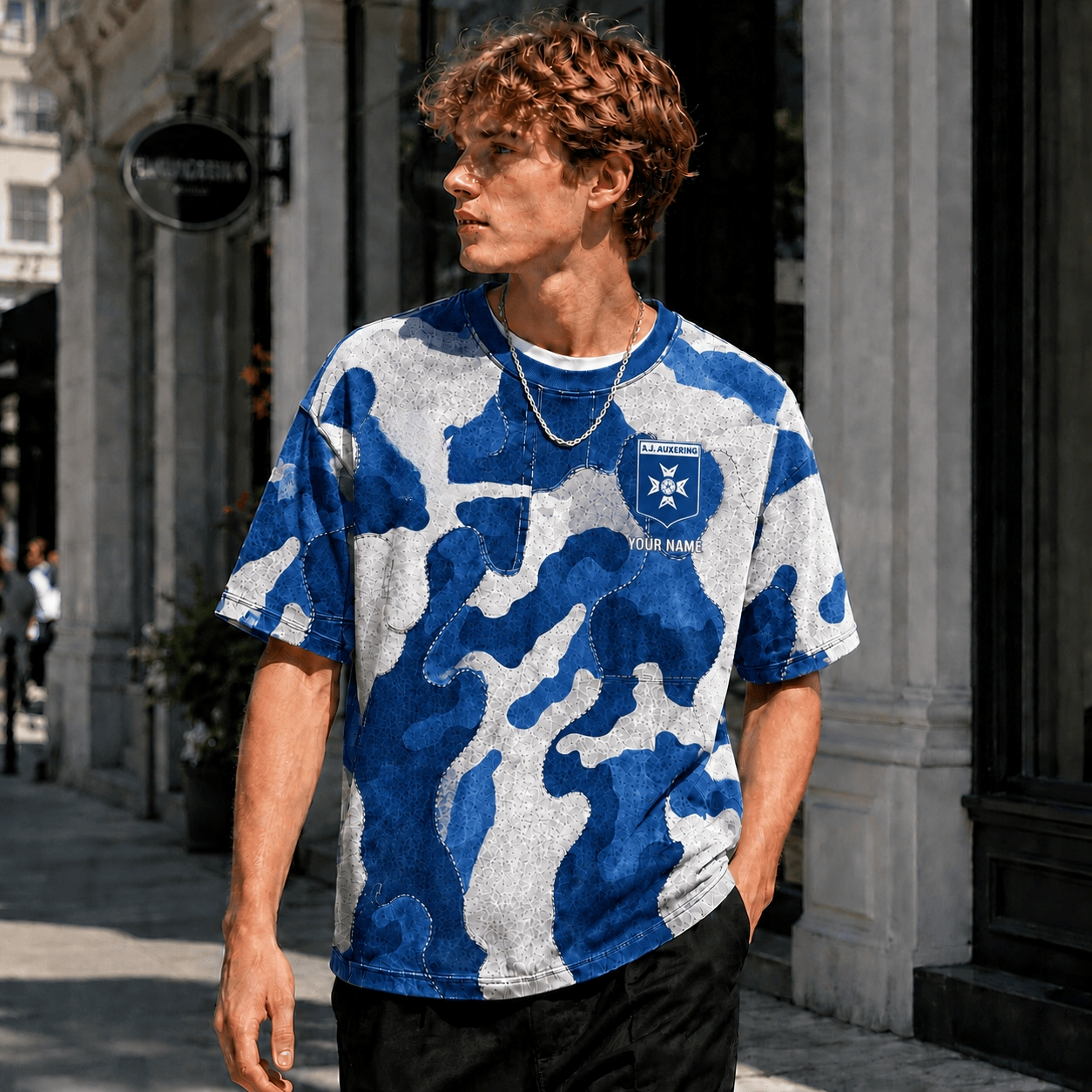 A.J Auxerings Blue Camo T Shirt Custom Name For Fan