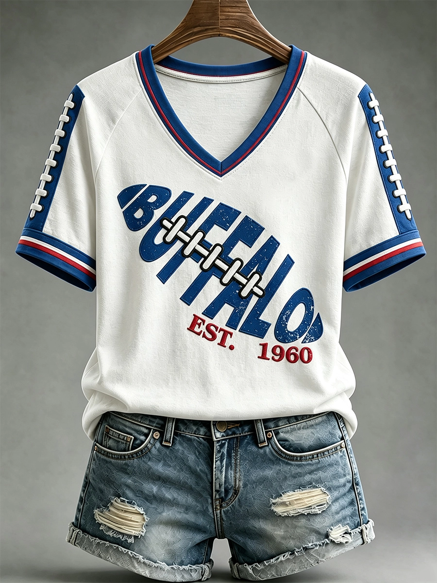Women's Football Lover Buffalo Print V-Neck Tee Main image