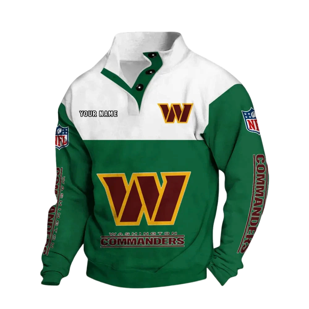 Washington Commanders Custom Button Mock Neck Sweatshirt