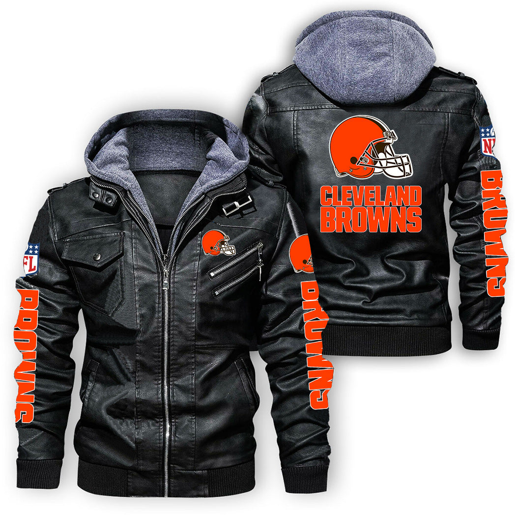 Cleveland Browns Graphic PU Leather Hooded Jacket