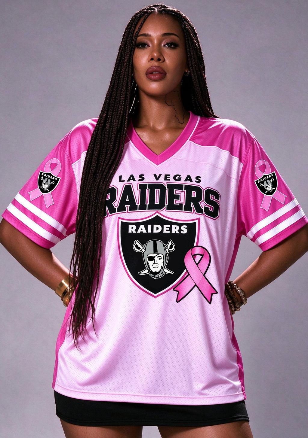 Women Las Vegas Raiders Breast Cancer Awareness Pink Ribbon Mesh Jersey