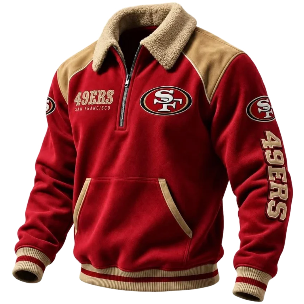 San Francisco 49ers Sherpa Collar 1/4 Zip Fleece Pullover NFL Fan Jacket