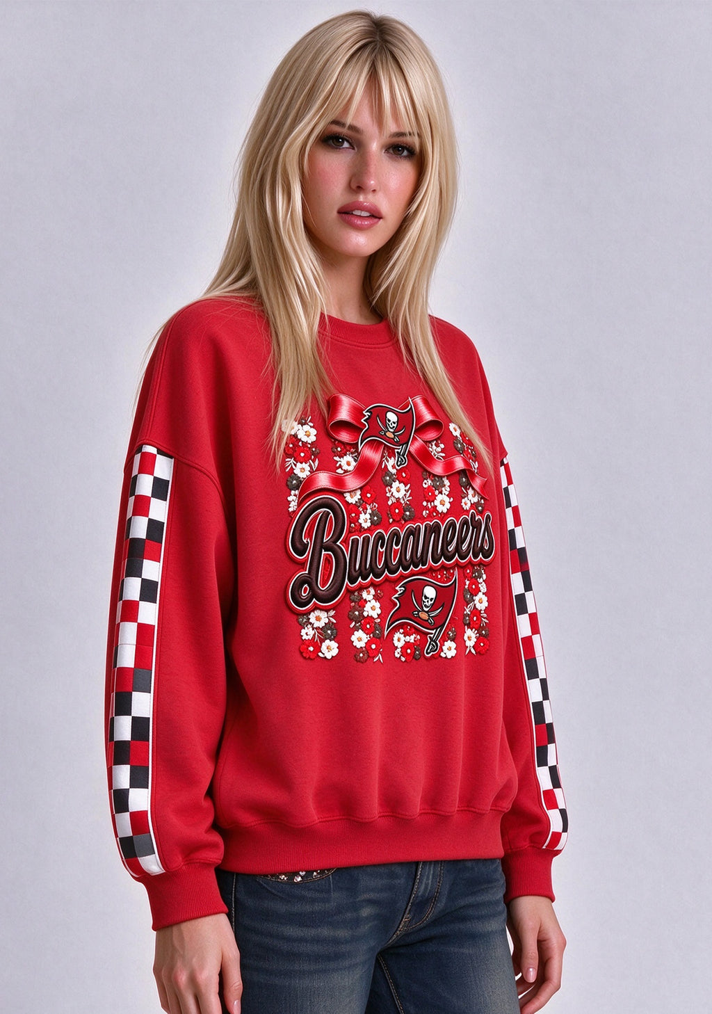 Women's Tampa Bay Buccaneers Floral Bow Crewneck Sweatshirt