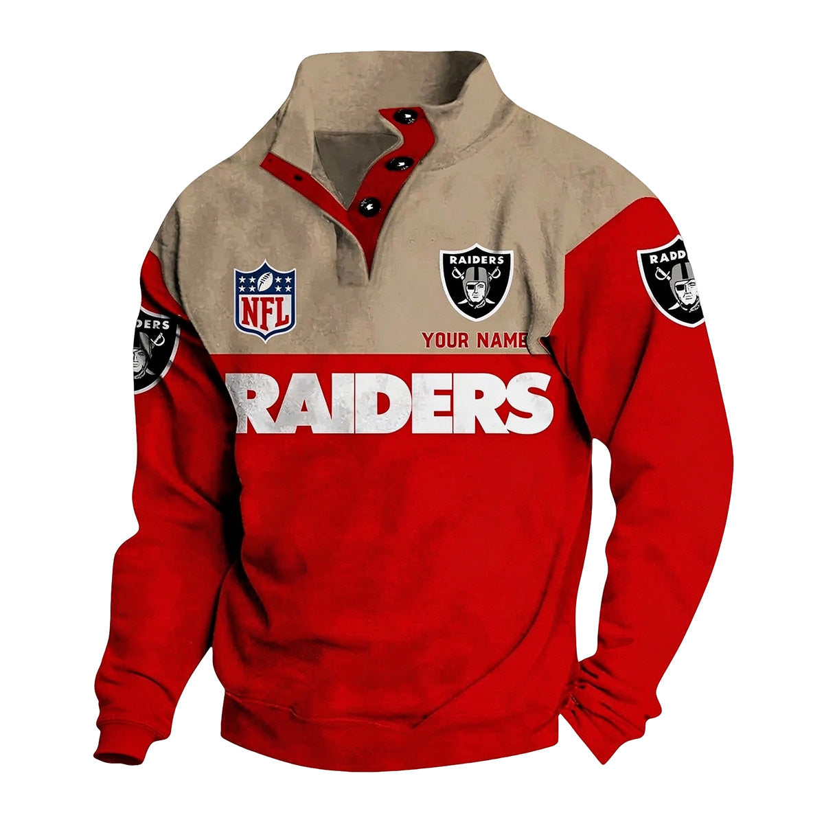 Men's Las Vegas Raiders Button Mock Neck Sweatshirt