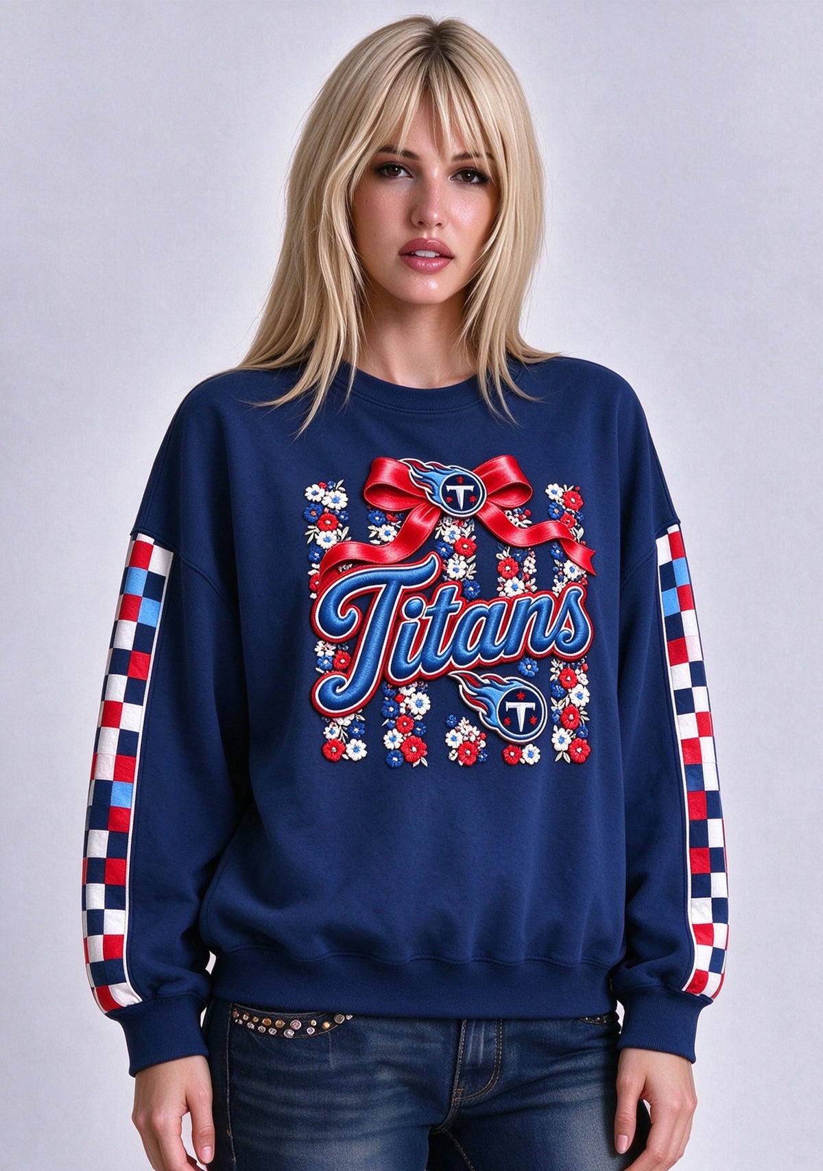 Women's Tennessee Titans Floral Bow Crewneck Sweatshirt